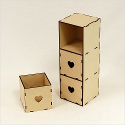 2개입 우드 3칸 하트 서랍 9x9x26.6cm