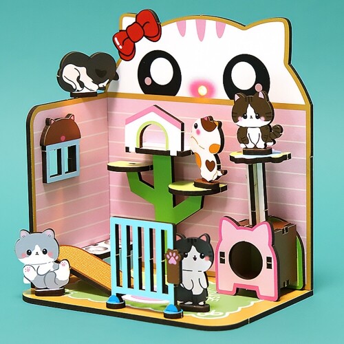인쇄 우드 DIY 미니어처 러블리 고양이 호텔 만들기 놀이