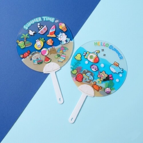 PVC 여름 바다 스티커 원형 손 부채 만들기 1개입