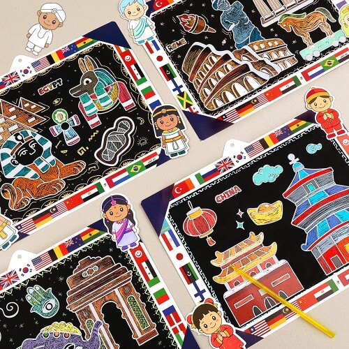 이집트 로마 인도 중국 세계 여러 나라 다문화 액자 스크래치 페이퍼 컬러링 보드