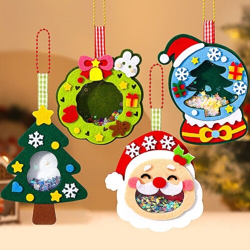 펠트 체크 크리스마스 쉐이커 키링 열쇠고리 만들기 1개입