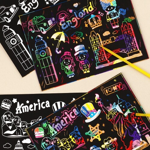 미국 영국 세계 나라 스크래치 페이퍼 컬러링 보드