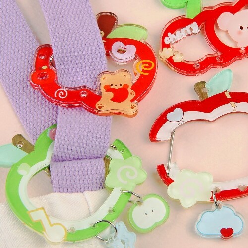 아크릴 곰돌이 사과 체리 카라비너 키링 열쇠고리 1개입