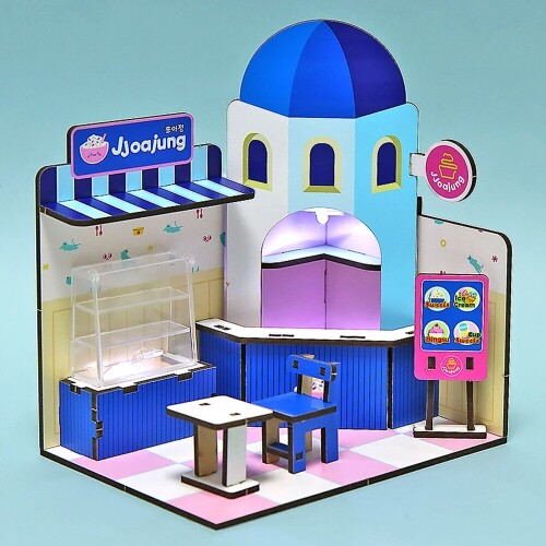 인쇄 우드 DIY 미니어처 요거트 아이스크림 가게 만들기 놀이 1개입