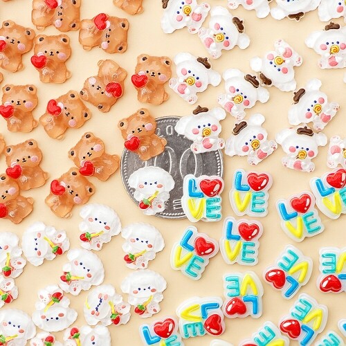 레진 아트 투명 러브 강아지 곰돌이 파츠 약 50개입