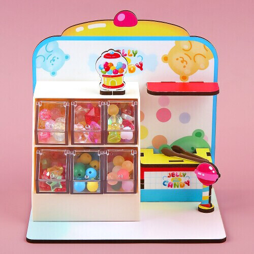 인쇄 우드 DIY 미니어처 곰돌이 젤리 캔디 가게 만들기 놀이 1개입