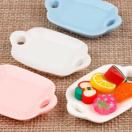 미니어처 파스텔 둥근 사각 손잡이 트레이 장식 데코 10개입