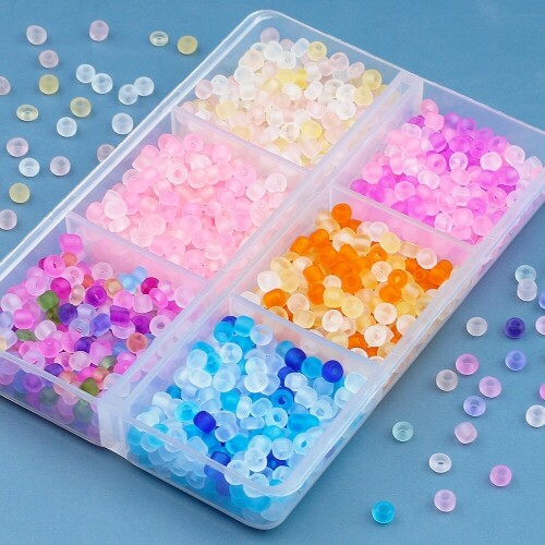 동글 반투명 믹스 칼라 시드 비즈 3mm 6칸