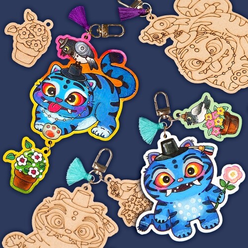 팬시 우드 까치 호랑이 화분 키링 열쇠고리 만들기 1세트