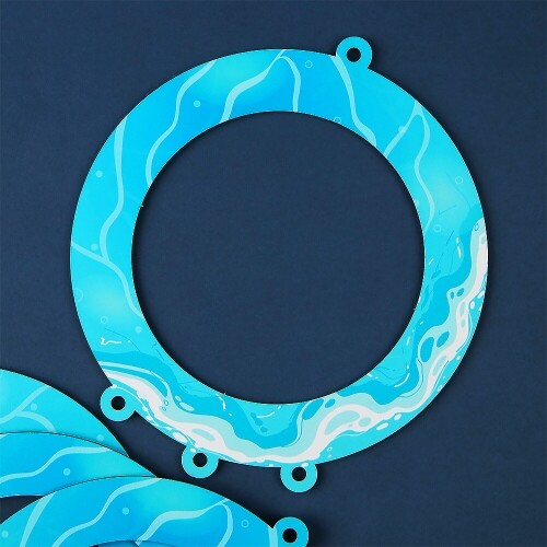 인쇄 우드 DIY 미니어처 단면 바다 파도 원형 모빌 리스 4개입