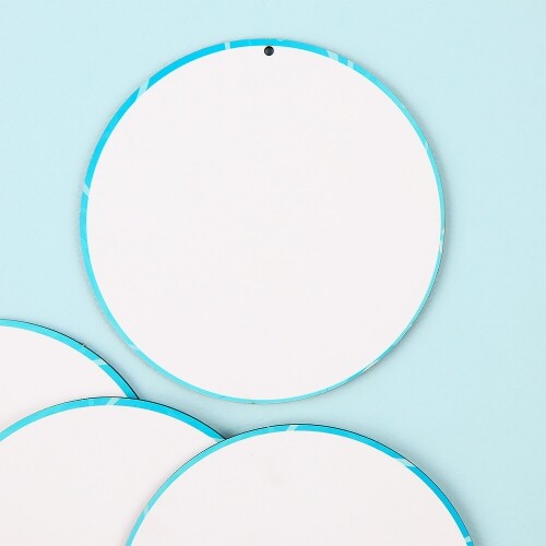 인쇄 우드 단면 블루 무늬 테두리 1구멍 원형 데코판 12.5cm 4개입