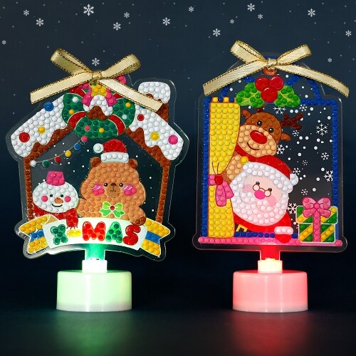 보석십자수 크리스마스 하우스 창문 산타 아크릴 무드등