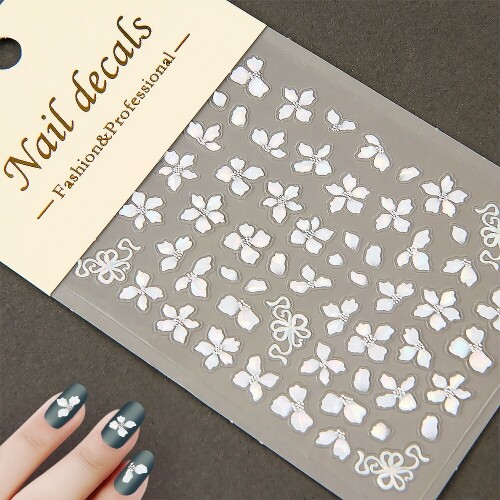 화이트 자개 플라워 엠보 스티커 1장입