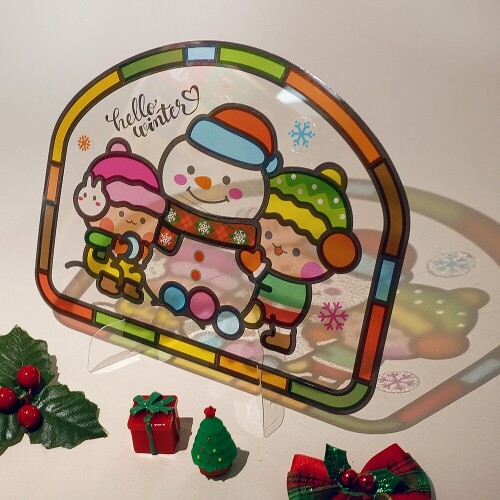 크리스마스 눈사람 스티커 썬캐쳐 액자 만들기