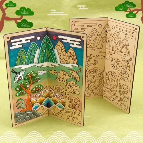 우드 DIY 미니어처 일월오봉도 2폭 병풍