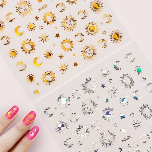 3D 홀로그램 앤틱 해 달 스티커 레진 네일 아트