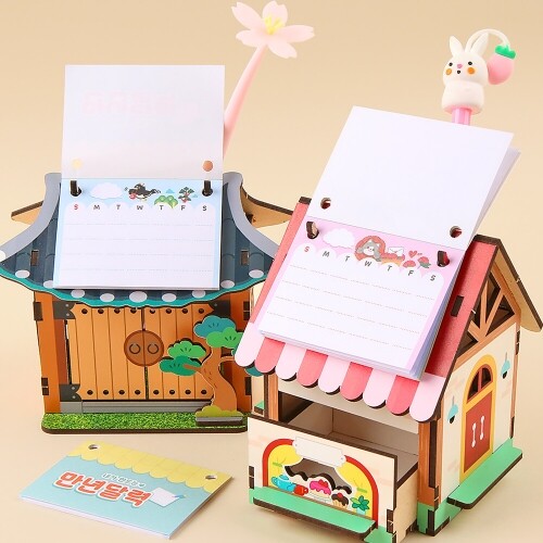 인쇄 우드 DIY 미니어처 하우스 만년달력 꽂이 세트