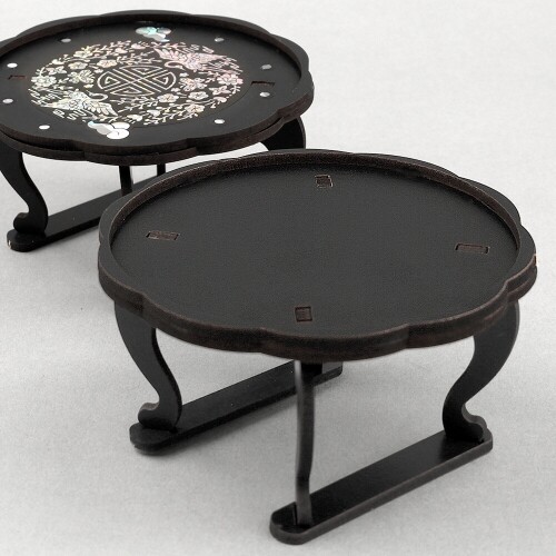 인쇄 우드 DIY 미니어처 전통 꽃 원형 검정 교자상
