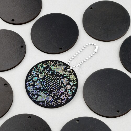 10개입 인쇄 우드 양면 블랙 1구멍 원형 데코판 6cm