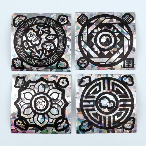 4개입 홀로그램 전통 문양 단청 꽃 자개 스티커