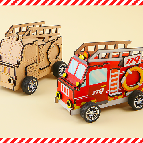 인쇄 우드 DIY 미니어처 긴급 출동 소방차 무드등 만들기