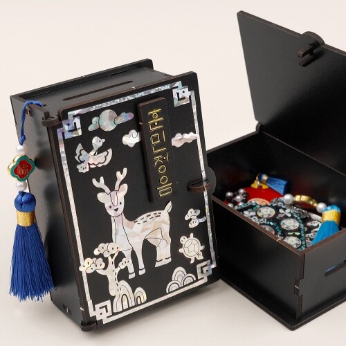 인쇄 우드 DIY 미니어처 검정 무지 훈민정음 보석함