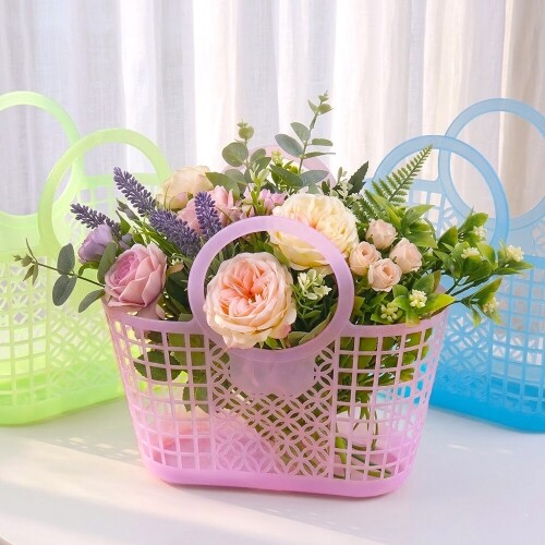 파스텔 플라스틱 말랑 둥근 손잡이 장바구니