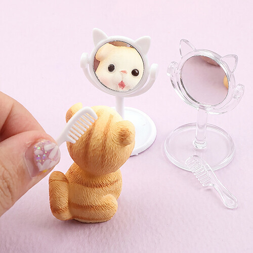 4세트입 미니어처 고양이 화장대 탁상 거울 빗 세트