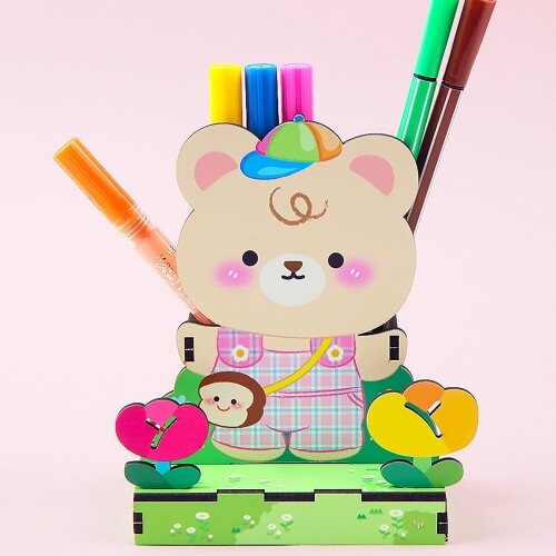 인쇄 우드 DIY 미니어처 멜빵 곰돌이 명함 연필 꽂이 만들기