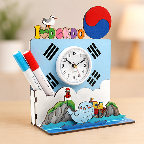 우드 DIY 미니어처 태극기 독도 시계 액자 연필 꽂이