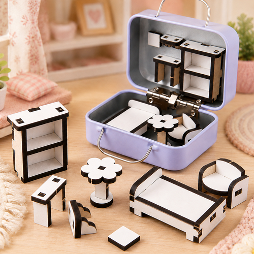 인쇄 우드 미니 원룸 가구 세트 만들기